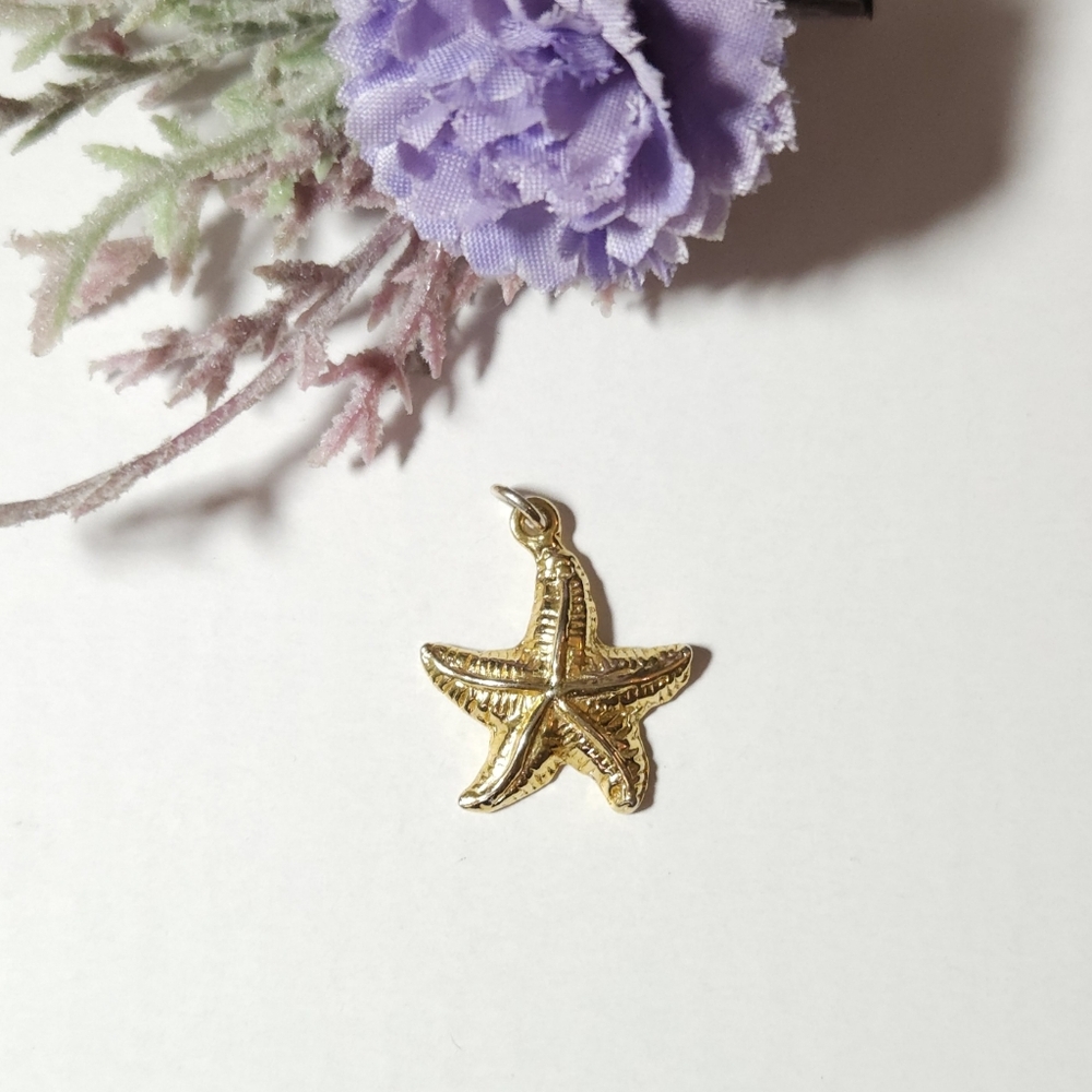 Vintage Starfish Gold Plated Pewter Charm or Pendant Marked Pewter JCA